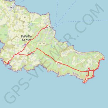 Itinéraire Belle-ile, distance, dénivelé, altitude, carte, profil, trace GPS