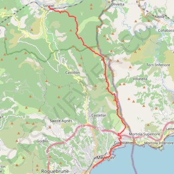Itinéraire Mercantour - de Sospel à Menton, distance, dénivelé, altitude, carte, profil, trace GPS
