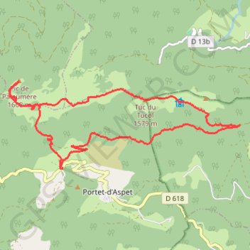 Itinéraire Col Portet d'Aspet Paloumère Cournudère, distance, dénivelé, altitude, carte, profil, trace GPS
