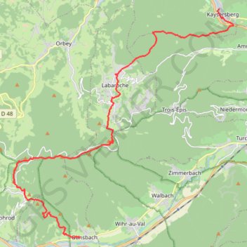 Itinéraire Colmar - Kaysersberg-Gunsbach, itinéraire Albert Schweitzer, distance, dénivelé, altitude, carte, profil, trace GPS