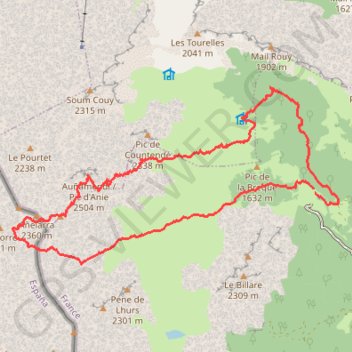 Itinéraire Pène de Castetné, pic d'Anie en circuit par le col d'Anaye depuis Sanchèse, distance, dénivelé, altitude, carte, profil, trace GPS