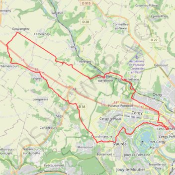 Itinéraire Cergy - Gouzangrez - Théméricourt - Cergy, distance, dénivelé, altitude, carte, profil, trace GPS