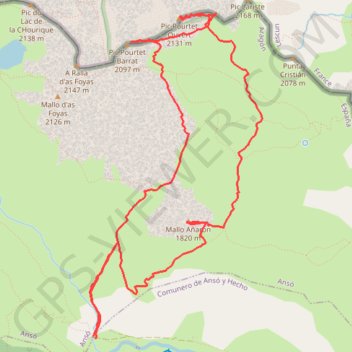 Itinéraire Mallo Anaron, Pourtet Ouvert, Pourtet Barrat desde Garrinza, distance, dénivelé, altitude, carte, profil, trace GPS