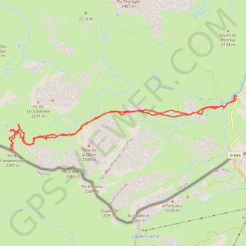 Itinéraire Pic de Canaourouye depuis D934, distance, dénivelé, altitude, carte, profil, trace GPS