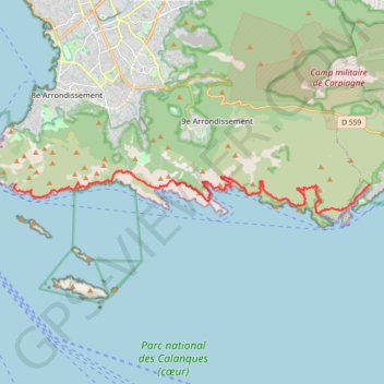 Itinéraire Marseille Cassis par les Calanques, distance, dénivelé, altitude, carte, profil, trace GPS