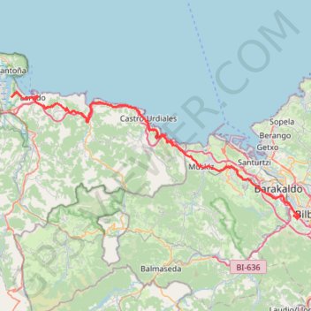Itinéraire Bilbao a Laredo, distance, dénivelé, altitude, carte, profil, trace GPS