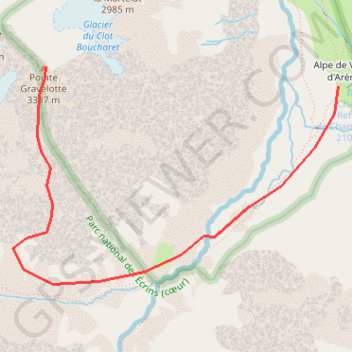 Itinéraire Pointe Gravelotte, distance, dénivelé, altitude, carte, profil, trace GPS
