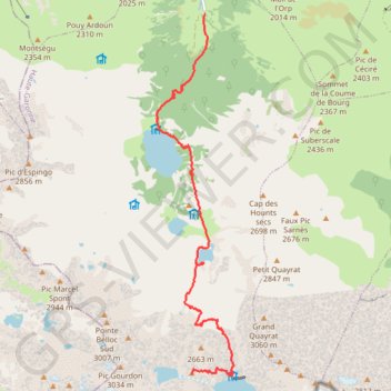 Itinéraire Astau -> Tusse de Montarqué, distance, dénivelé, altitude, carte, profil, trace GPS