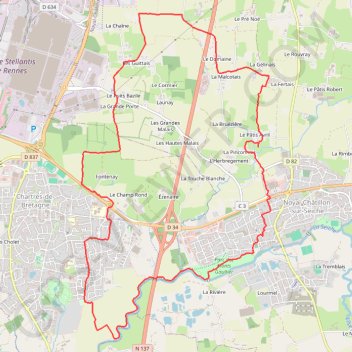 Itinéraire Noyal-Châtillon-sur-Seiche, distance, dénivelé, altitude, carte, profil, trace GPS