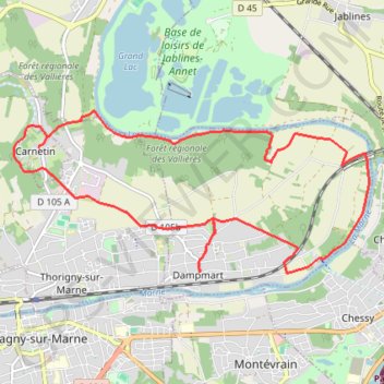 Itinéraire La forêt des Vallières - Dampmart, distance, dénivelé, altitude, carte, profil, trace GPS
