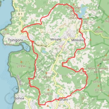 Itinéraire Boucle rouge Tsingoni-15926819, distance, dénivelé, altitude, carte, profil, trace GPS