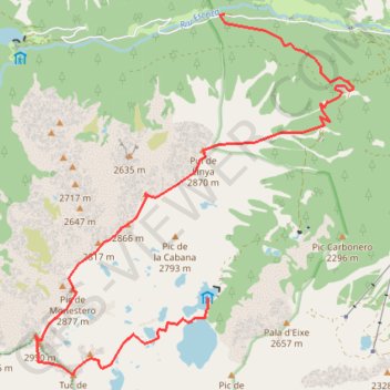 Itinéraire Linya, Fonguero, Monestero, Peguera, Saburó depuis Espot, distance, dénivelé, altitude, carte, profil, trace GPS