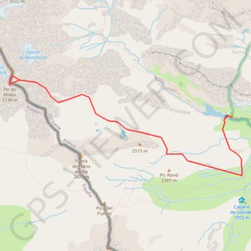 Itinéraire Pics de Tapou depuis le barrage d'Ossoue, distance, dénivelé, altitude, carte, profil, trace GPS
