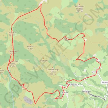 Itinéraire Boucle Azpicuelta -Baztan, distance, dénivelé, altitude, carte, profil, trace GPS