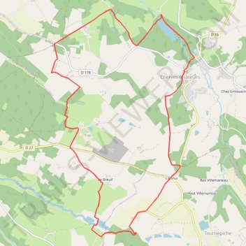 Itinéraire Cherves Chatelars sentier du gazon, distance, dénivelé, altitude, carte, profil, trace GPS