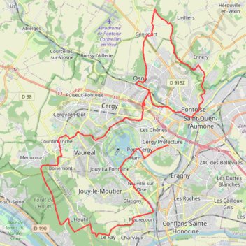 Itinéraire Genicourt et Hautil, distance, dénivelé, altitude, carte, profil, trace GPS