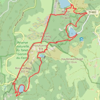 Itinéraire Circuit des quatre lacs dans les Vosges, distance, dénivelé, altitude, carte, profil, trace GPS