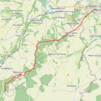 Itinéraire Fismes - Fère en Tardenois, distance, dénivelé, altitude, carte, profil, trace GPS