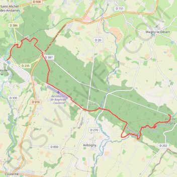 Itinéraire Bagnoles de l'Orne depuis les gorges de Villiers, distance, dénivelé, altitude, carte, profil, trace GPS