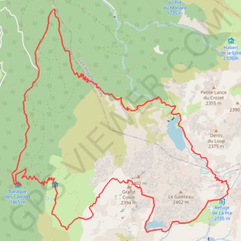 Itinéraire Grand Colon par le lac Merlat puis le lac du Crozet, distance, dénivelé, altitude, carte, profil, trace GPS
