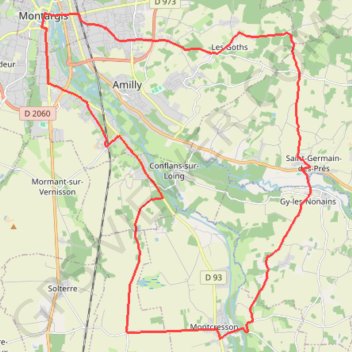 Itinéraire Montargis - Montcresson - Saint-Germain-des-Prés, distance, dénivelé, altitude, carte, profil, trace GPS