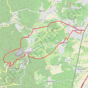 Itinéraire Obernai gare - Mont Saint-Odile, distance, dénivelé, altitude, carte, profil, trace GPS