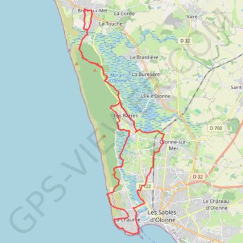 Itinéraire la-chaume-olonne-39km, distance, dénivelé, altitude, carte, profil, trace GPS