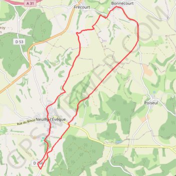 Itinéraire Marche nordique Neuilly-L'Evêque, distance, dénivelé, altitude, carte, profil, trace GPS