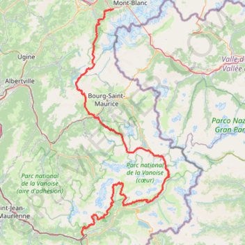Itinéraire Mont Blanc - Maurienne, distance, dénivelé, altitude, carte, profil, trace GPS