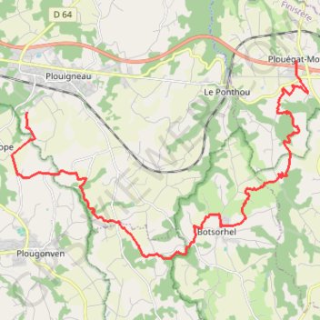 Itinéraire Tour du Trégor morlaisien GR380 - GR34D: Plouigneau - Plouégat Moysan, distance, dénivelé, altitude, carte, profil, trace GPS