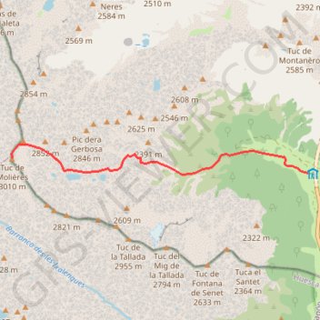 Itinéraire Tuca de Mulleres depuis l'hospital de Vielha, distance, dénivelé, altitude, carte, profil, trace GPS