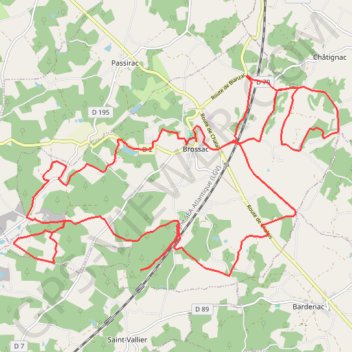 Itinéraire Brossac 33 kms, distance, dénivelé, altitude, carte, profil, trace GPS