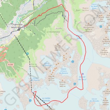 Itinéraire Aiguille du Midi, distance, dénivelé, altitude, carte, profil, trace GPS