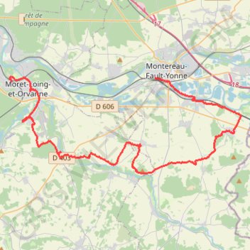 Itinéraire Moret-Montereau, distance, dénivelé, altitude, carte, profil, trace GPS