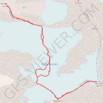 Itinéraire Weissmies, distance, dénivelé, altitude, carte, profil, trace GPS