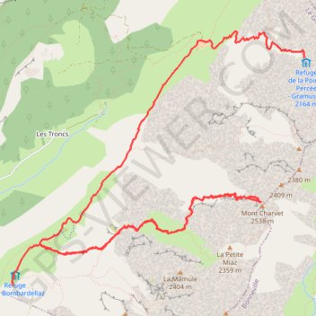 Itinéraire Mont Charvet depuis le refuge de Gramousset puis retour sur les Confins, distance, dénivelé, altitude, carte, profil, trace GPS
