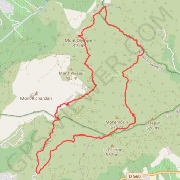 Itinéraire Saint Zacharie Mont Olympe Rocher de Onze Heures, distance, dénivelé, altitude, carte, profil, trace GPS