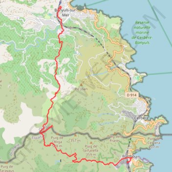 Itinéraire Banyuls-sur-Mer - Portbou (Chemin Walter Benjamin), distance, dénivelé, altitude, carte, profil, trace GPS