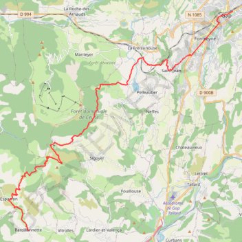 Itinéraire Gap - Barcillonnette (Grande Traversée des Préalpes), distance, dénivelé, altitude, carte, profil, trace GPS