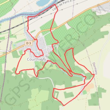 Itinéraire Courthiézy, distance, dénivelé, altitude, carte, profil, trace GPS
