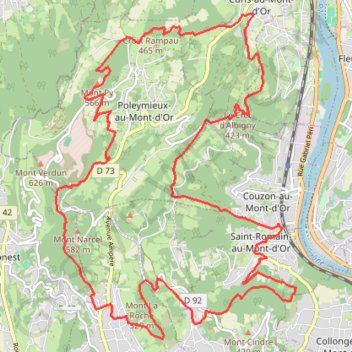 Itinéraire Curis-au-Mont-d'Or, distance, dénivelé, altitude, carte, profil, trace GPS