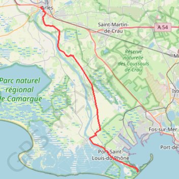 Itinéraire 25: ViaRhôna d'Arles à Port-St-Louis-du-Rhône, distance, dénivelé, altitude, carte, profil, trace GPS