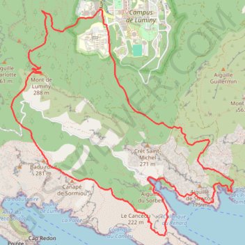 Itinéraire Sugiton, Morgiou, Sormiou, distance, dénivelé, altitude, carte, profil, trace GPS