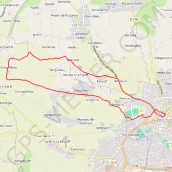 Itinéraire Lesneven, distance, dénivelé, altitude, carte, profil, trace GPS