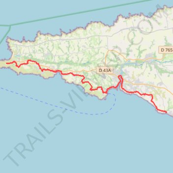 Itinéraire Trace de la véloroute V45 entre Pors Poulhan et la Pointe du Raz, distance, dénivelé, altitude, carte, profil, trace GPS