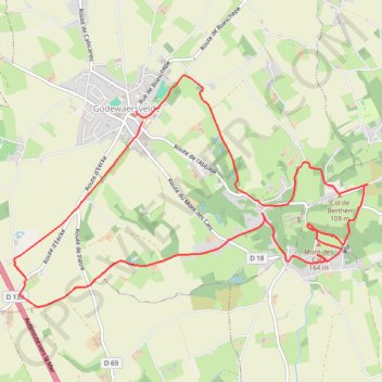 Itinéraire Circuit du Sentier des Katts - Godewaersvelde, distance, dénivelé, altitude, carte, profil, trace GPS
