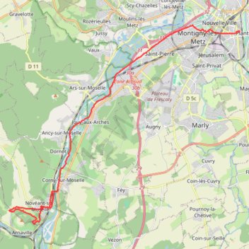 Itinéraire Novéant_Rudemont_Metz, distance, dénivelé, altitude, carte, profil, trace GPS