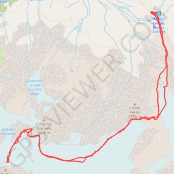 Itinéraire Branca-Pizzo Tresero, distance, dénivelé, altitude, carte, profil, trace GPS