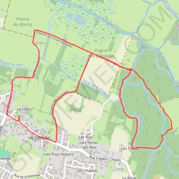 Itinéraire Rando dans le marais de la commune des Gonds, distance, dénivelé, altitude, carte, profil, trace GPS