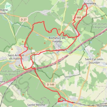 Itinéraire Étangs de Bonnelles, distance, dénivelé, altitude, carte, profil, trace GPS